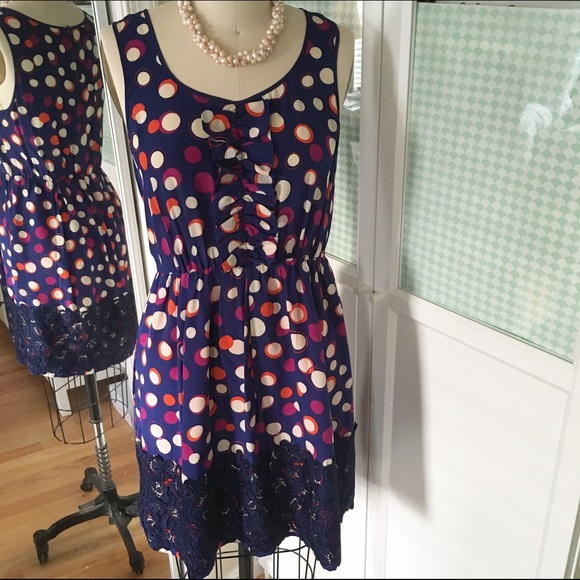 Moulinette Soeurs Polka Dot Lace Trim Silk Dress