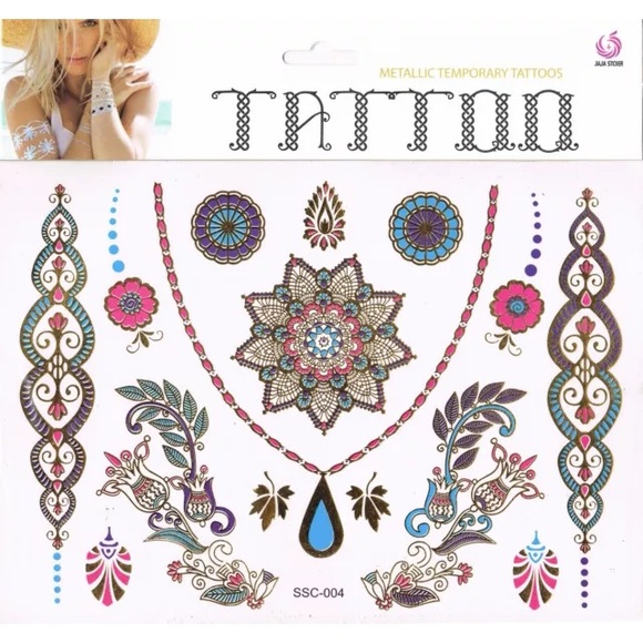 4 large sheets of colorful gold temporary tattoos