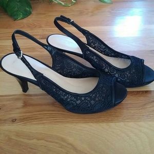 Nine West Floral Lace Sling-Back Heels