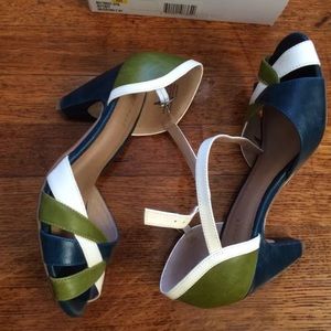 Nine West Peep Toe Blue Green White Heels