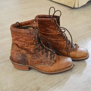 Double H Lace Up Boots With Fringe