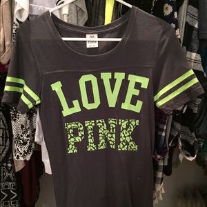 VICTORIA'S SECRET  gray and lime green tee
