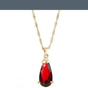 Red gem long chain necklace