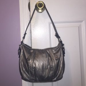 Metallic silver shoulder purse