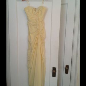 Lemon yellow organza evening gown