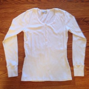 White Henley Long Sleeve Top-XS