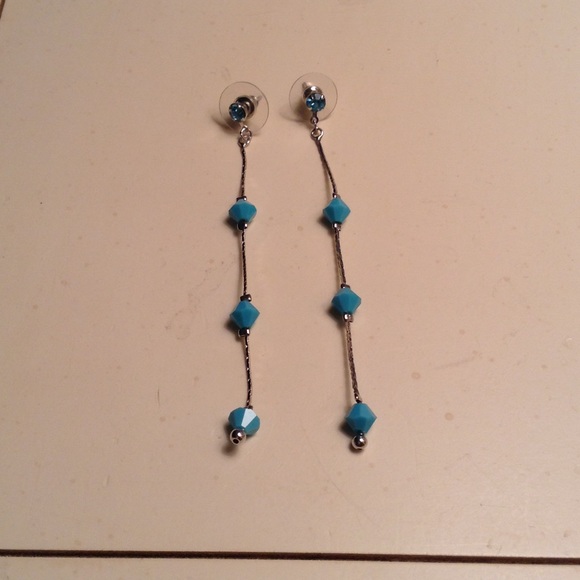 Silver and teal dangle earrings