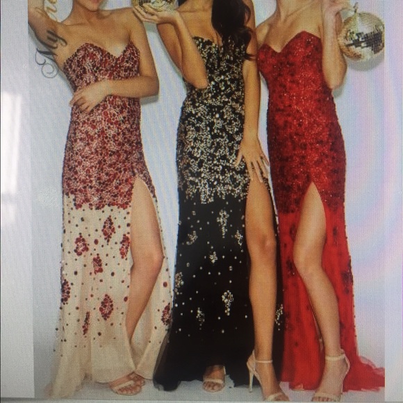 Red beaded Jovani couture prom dress dress gown - Picture 3 of 4