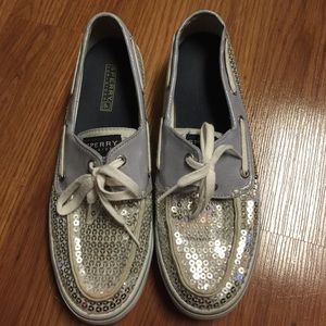 Silver Sequin Sperry Top-Sider Boat Shoes Size 8.5