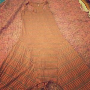 Orange and grey striped midi dress