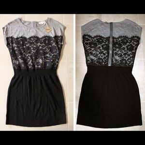 Gray and black lace sweater dress