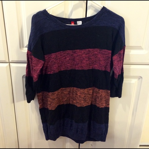 Striped Quarter Sleeve Knit Sweater