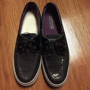 Black Sequin Sperry Top-Sider Boat Shoes Size 8.5