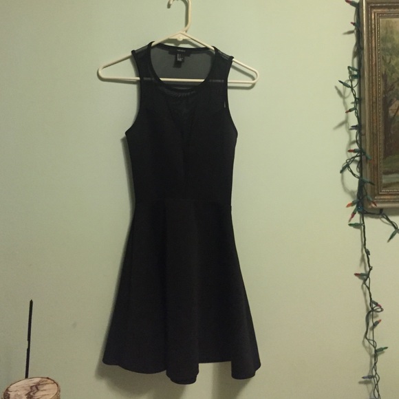 Black mesh peekaboo skater dress
