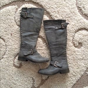 Grey Studded Riding Boots