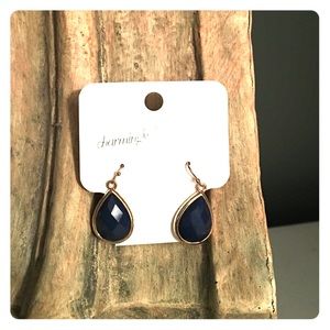Gold and navy pendant earrings