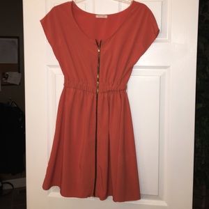 Orange zip up short sleeve dress