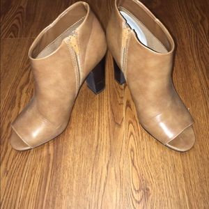 Brown peep toe ankle booties