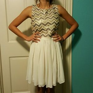 Gold, Silver, and White half Chevron Dress