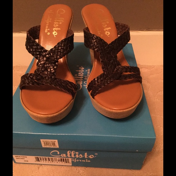 NWT Callisto Brown Wedge Sandals "Brayden" Size 8