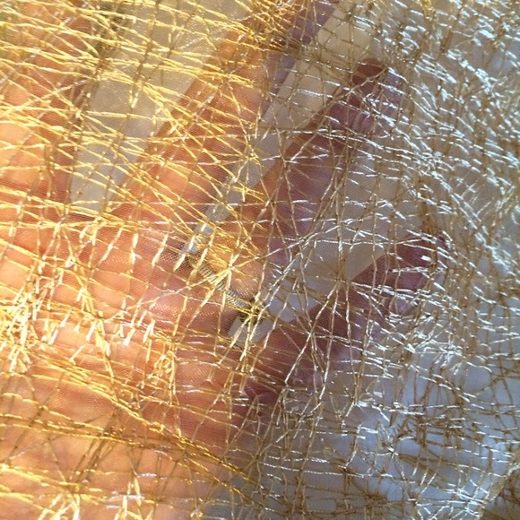 Gold Cap Sleeve Flowy Dress with Metallic Overlay - Picture 2 of 4