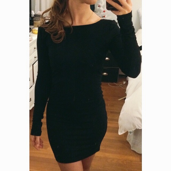 Black Low Cut Back Bodycon Mini Dress