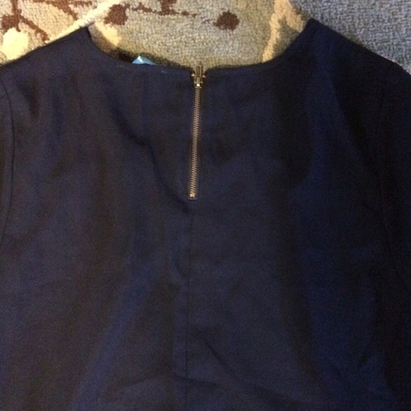 Navy Blue and White Tribal Print Half-Zip Blouse - Picture 2 of 2