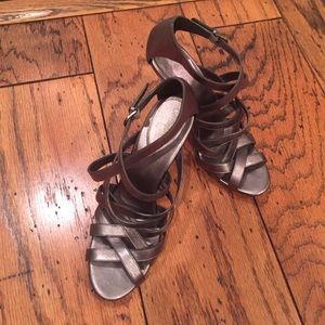 Cole Haan pewter strappy sandals