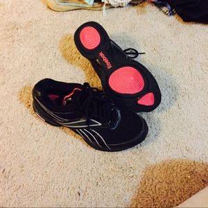 Black and pink Reebok EasyTone athletic shoes