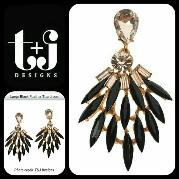 🆕Large Black Feather Teardrop Earrings - Picture 4 of 4