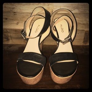 Wedge sandal with ankle wrap buckle