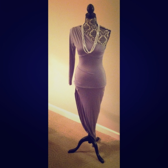 Nasty Gal One Shoulder Thigh Split Gown Maxi Dress