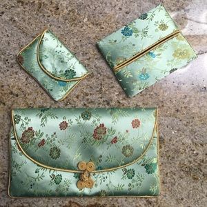 Handmade Embroidered Light Green Silk Wallet