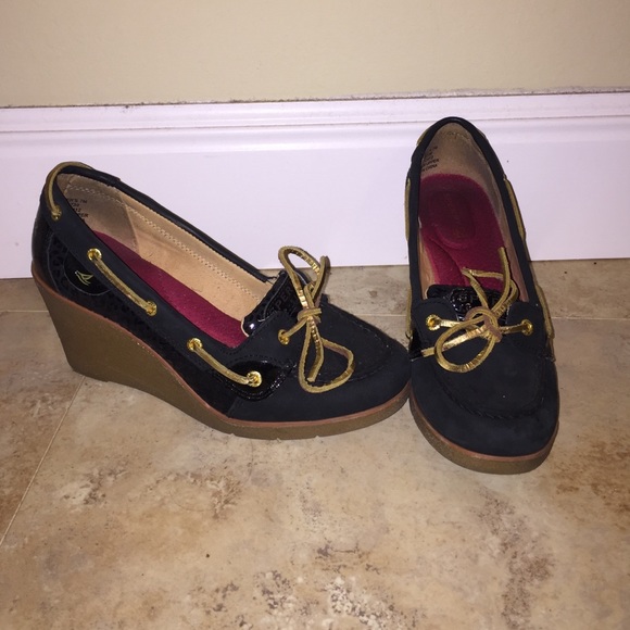 Black Wedge "Boat Shoes"