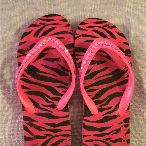 Zebra Hot Pink Flip Flop Bling