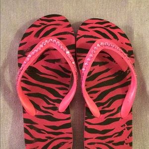 Zebra Hot Pink Flip Flop Bling