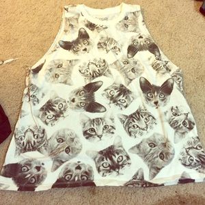 White cat faces muscle tee