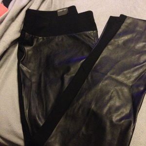 18w skinny leg leggings with faux leather front.
