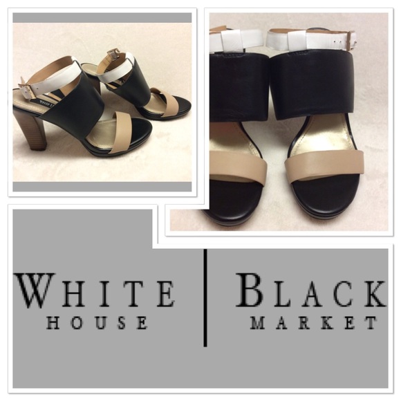 White House Black Market Shoes - 🆕 Tan, black, white WHBM viola heels size 6.5M