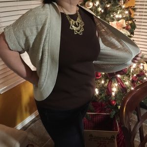 Lane Bryant light brown cardigan sweater.