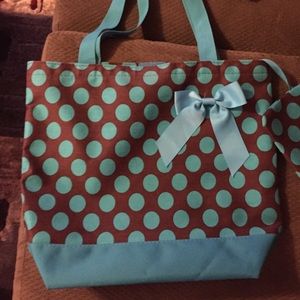 Brown and Teal polka dot carry all bag