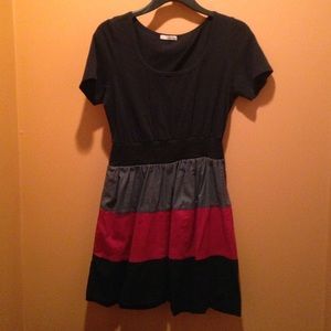 Black, grey, and red dress