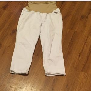 White denim maternity capris