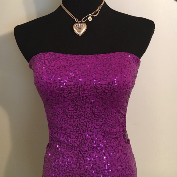 Perfect Purple Sequined Strapless Homecoming Dress - Picture 3 of 4