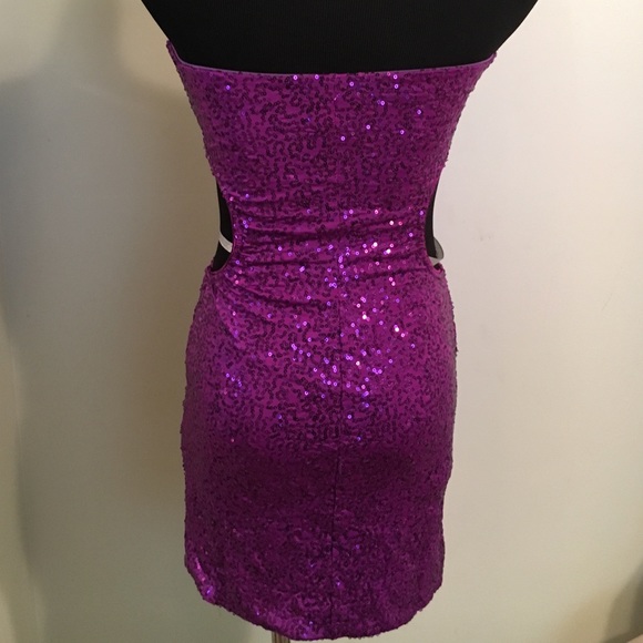 Perfect Purple Sequined Strapless Homecoming Dress - Picture 4 of 4