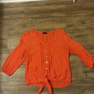 Orange button down semi sheer top