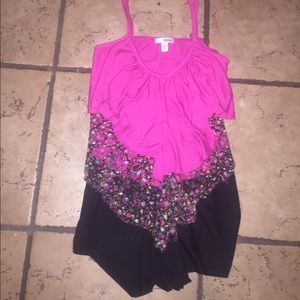 Pink/floral/black flowy shirt with spaghetti strap