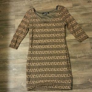 Gold and brown lace dress