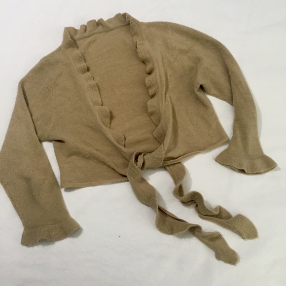 Casual Corner camel color ruffle tie shrug - Picture 1 of 3