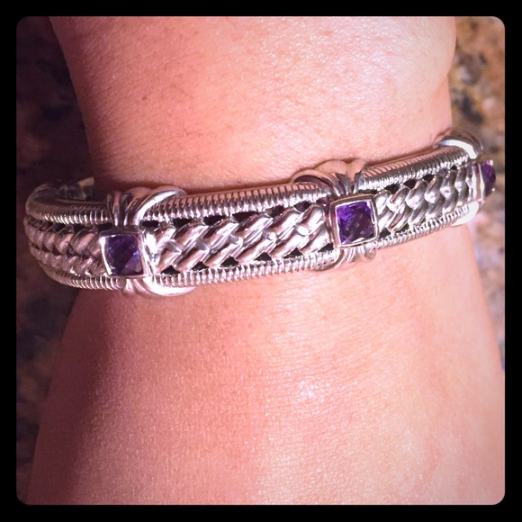 Judith Ripka Bangle Hinged Sterling Amethyst